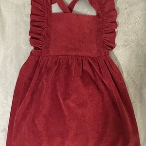 Kids Casual Red Corduroy Pinafore Dress